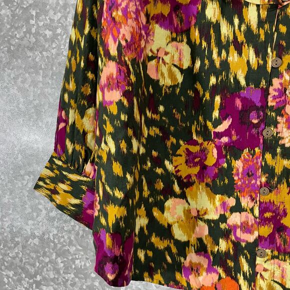 Terra & Sky NWT Green & Pink Ruffle Blouse - Plus Size 0X (14W) - Long Sleeves - Picture 3 of 7